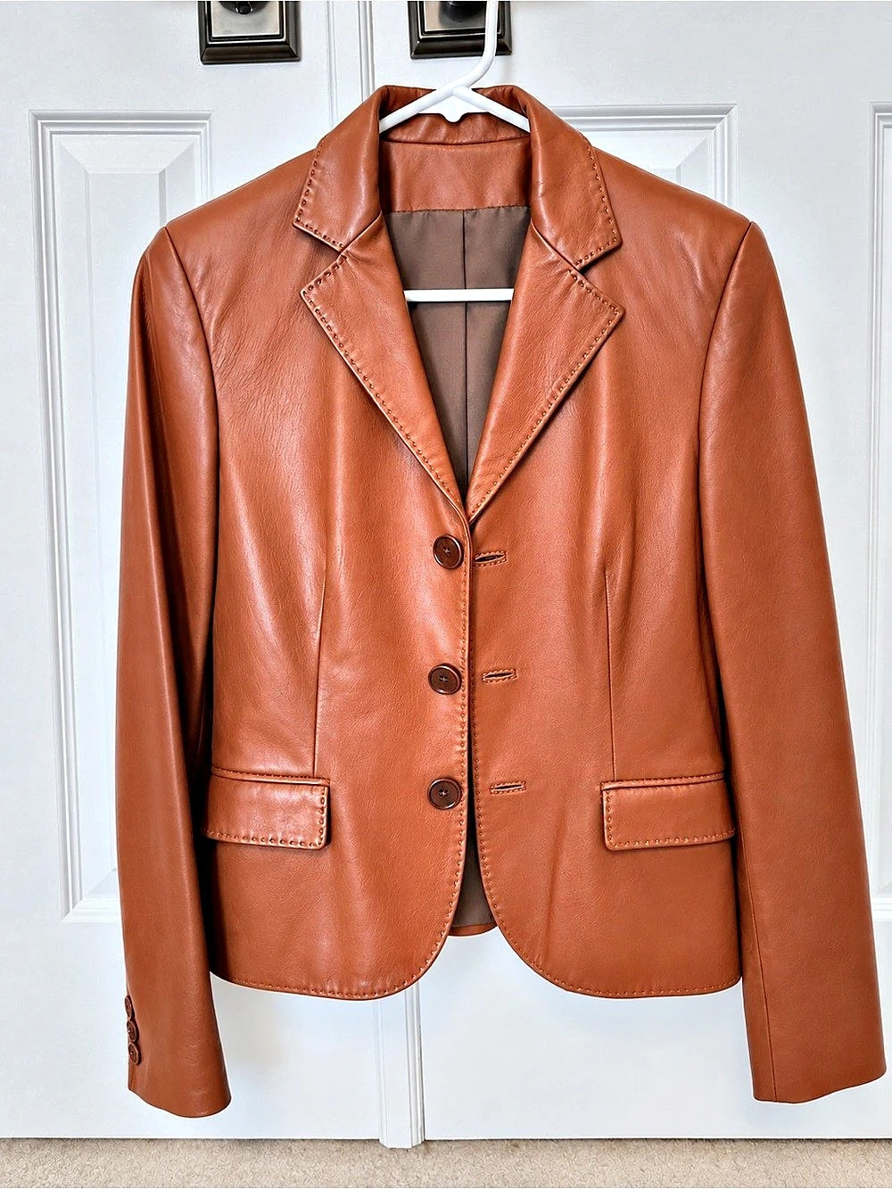 Women's Brown Leather Blazer Like New